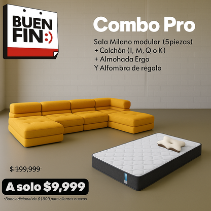 Combo NUBE®️ Pro Buen fin. Sala + Colchón + Almohada