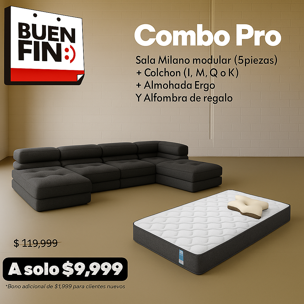 Combo NUBE®️ Pro Buen fin. Sala + Colchón + Almohada